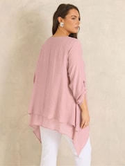 Evans Pink Double Layer 3/4 Sleeve Blouse - Image 3 of 5