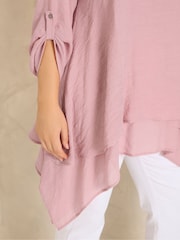 Evans Pink Double Layer 3/4 Sleeve Blouse - Image 4 of 5