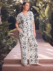 Evans Black Abstract Print Wide Leg Trousers - Image 1 of 3