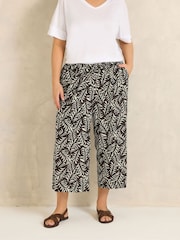 Evans Brown Leaf Print Linen Blend Cropped Trousers - Image 1 of 5