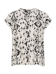 Evans Black Abstract Print Short Sleeve Blouse - Image 3 of 3