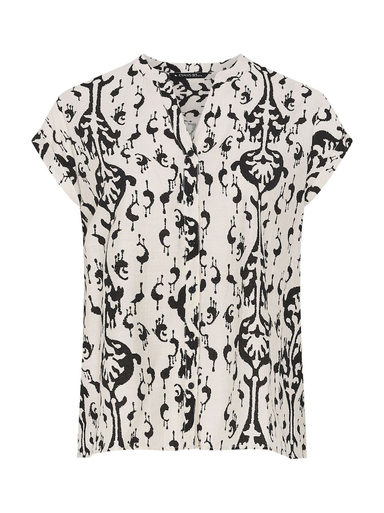 Evans Black Abstract Print Short Sleeve Blouse - Image 3 of 3