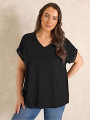 أسود - Evans Crochet Trim T-Shirt - صورة 2 من 5