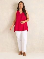 أحمر - Evans Premium Linen Vest Top - Image 2 of 4