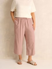 Evans Pink Linen Blend Cropped Trousers - Image 1 of 6