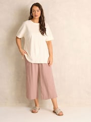 Evans Pink Linen Blend Cropped Trousers - Image 4 of 6