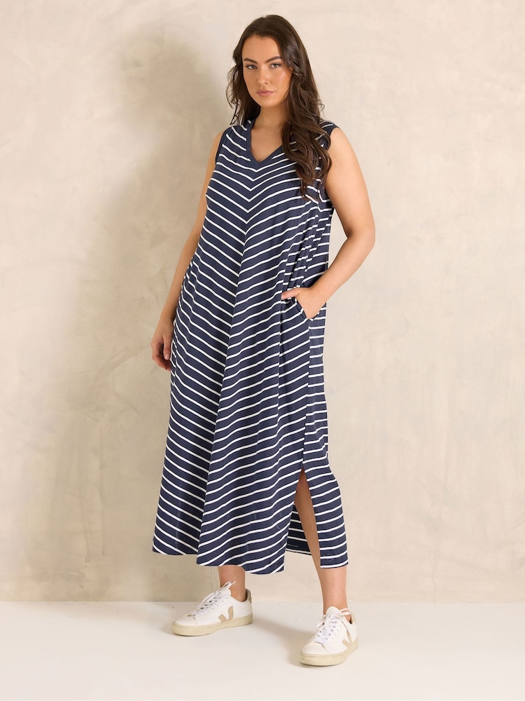 Evans Blue Stripe Sleeveless Premium Cotton Dress - Image 2 of 4 Evans Blue Stripe Sleeveless Premium Cotton Dress - Image 2 of 4