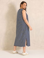 Evans Blue Stripe Sleeveless Premium Cotton Dress - Image 3 of 4
