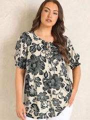 Evans Black Floral Tie Neck Blouse - Image 1 of 5