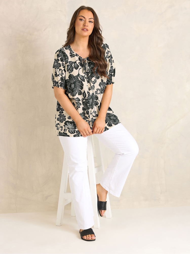 Evans Black Floral Tie Neck Blouse - Image 2 of 5