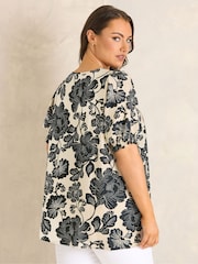 Evans Black Floral Tie Neck Blouse - Image 3 of 5