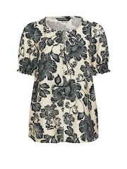 Evans Black Floral Tie Neck Blouse - Image 5 of 5