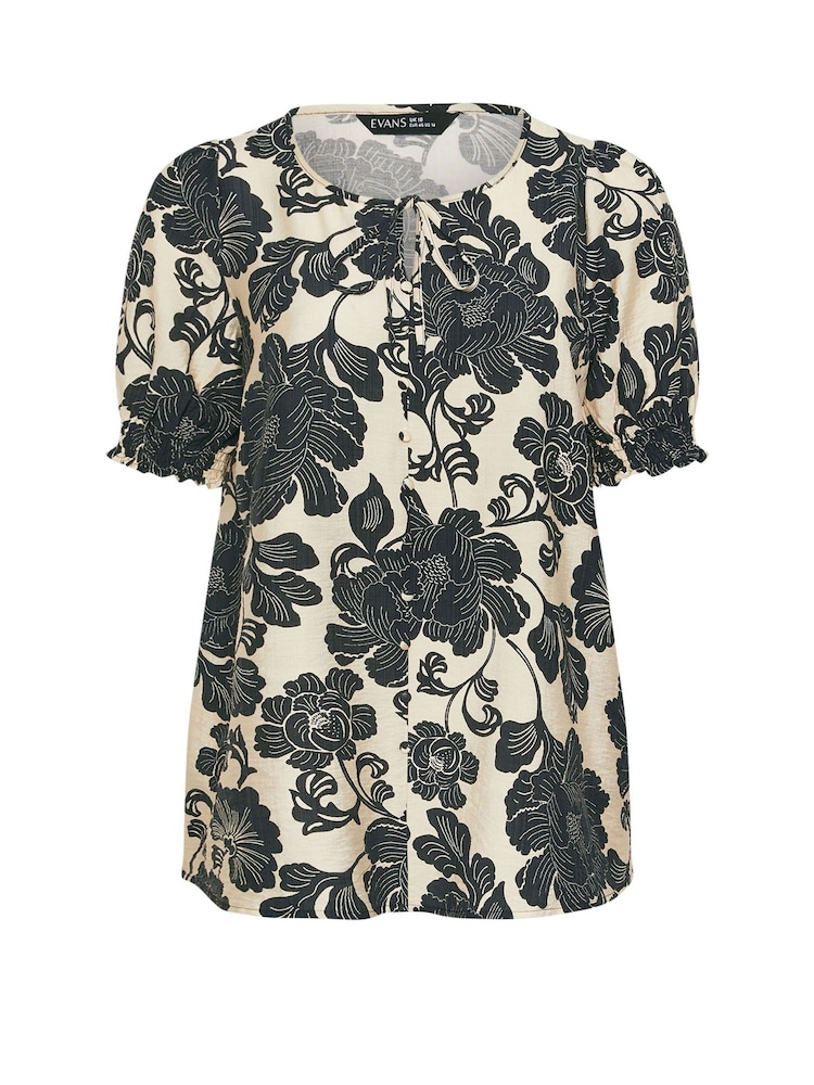 Evans Black Floral Tie Neck Blouse - Image 5 of 5