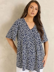 Evans Blue Spot Print Pleated Swing Top - Image 1 of 5