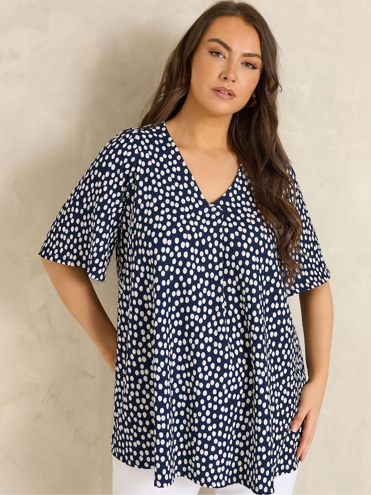 Evans Blue Spot Print Pleated Swing Top - Image 1 of 5