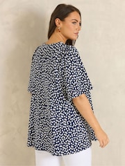 Evans Blue Spot Print Pleated Swing Top - Image 3 of 5