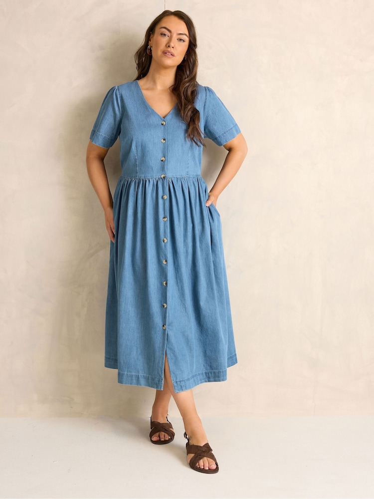 Evans Blue Button Through Denim Dress - Image 1 of 5