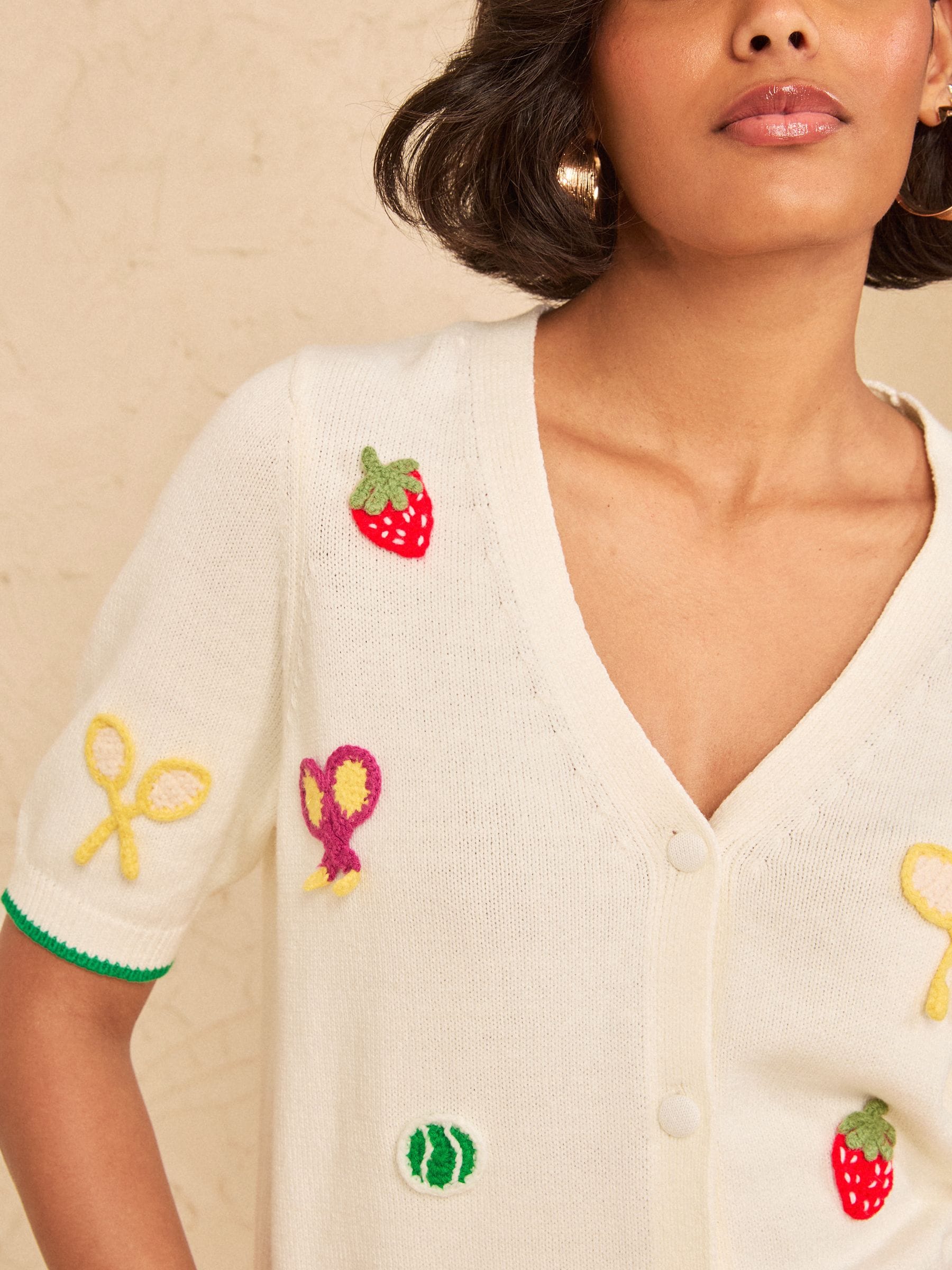 Buy Love & Roses Ivory Tennis Embroidered Detail V-Neck Short