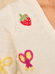 Love & Roses Ivory Tennis Embroidered Detail V-Neck Short Sleeve Knitted Cardigan - Image 5 of 5