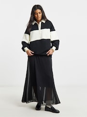 Simply Be Black Stripe Panel Polo Sweatshirt - Image 1 of 4