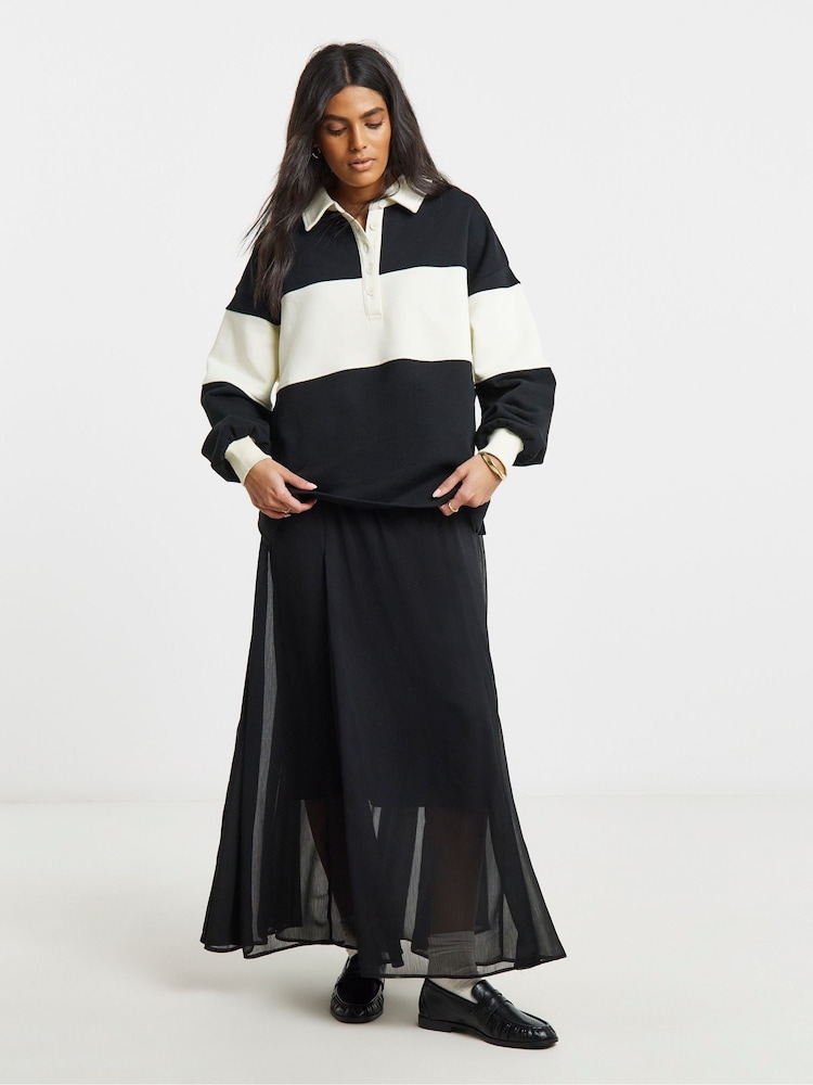 Simply Be Black Stripe Panel Polo Sweatshirt - Image 1 of 4