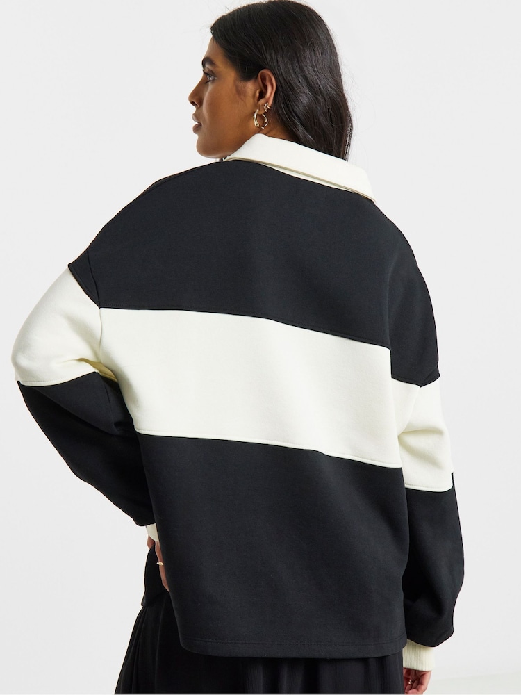 Simply Be Black Stripe Panel Polo Sweatshirt - Image 2 of 4