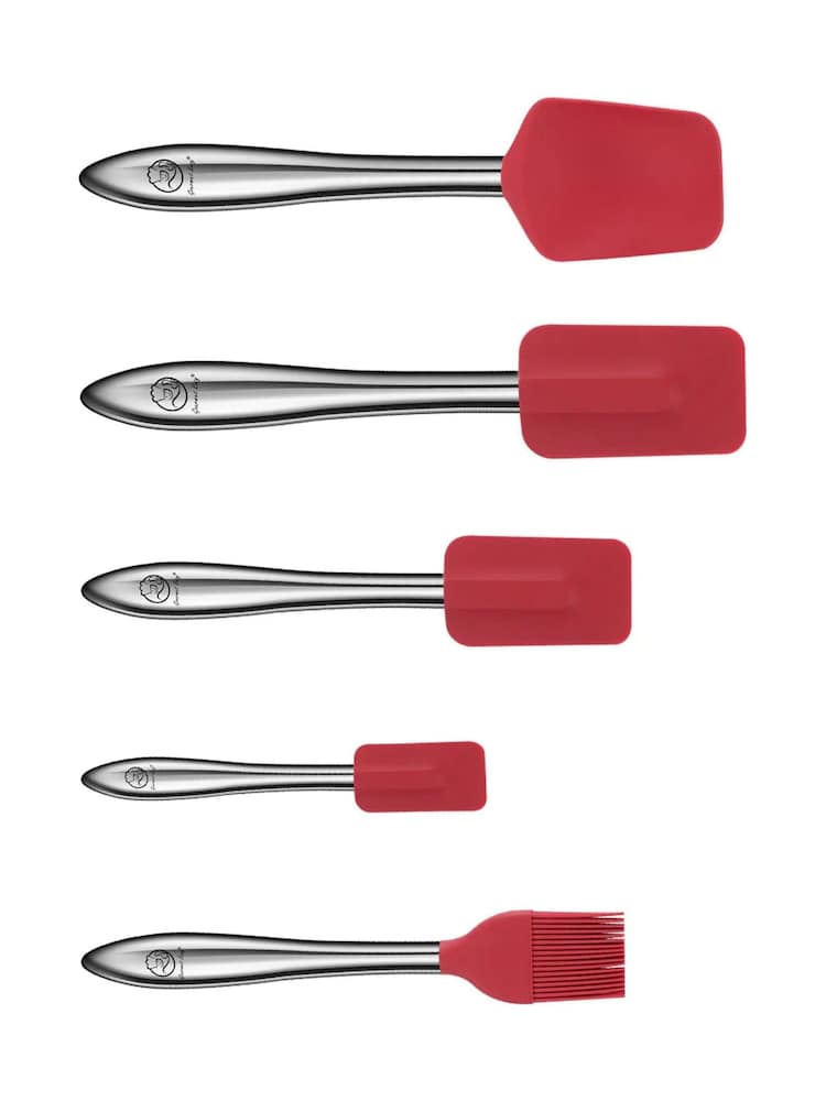 Gourmet Easy Red 5 Piece Kitchen Utensils Set with Spoonula & Brush - Image 1 of 3