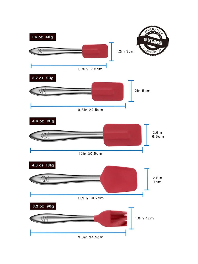 Gourmet Easy Red 5 Piece Kitchen Utensils Set with Spoonula & Brush - Image 3 of 3