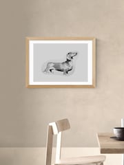 East End Prints Oak Sausage Dog Wall Art Print by Cartissi - Image 1 of 2