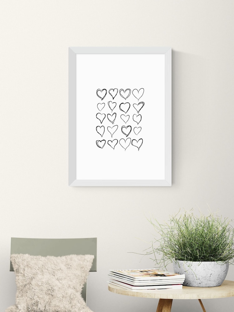 East End Prints White Love Hearts Wall Art Print by Honeymoon Hotel - Image 1 of 2 East End Prints White Love Hearts Wall Art Print by Honeymoon Hotel - Image 1 of 2