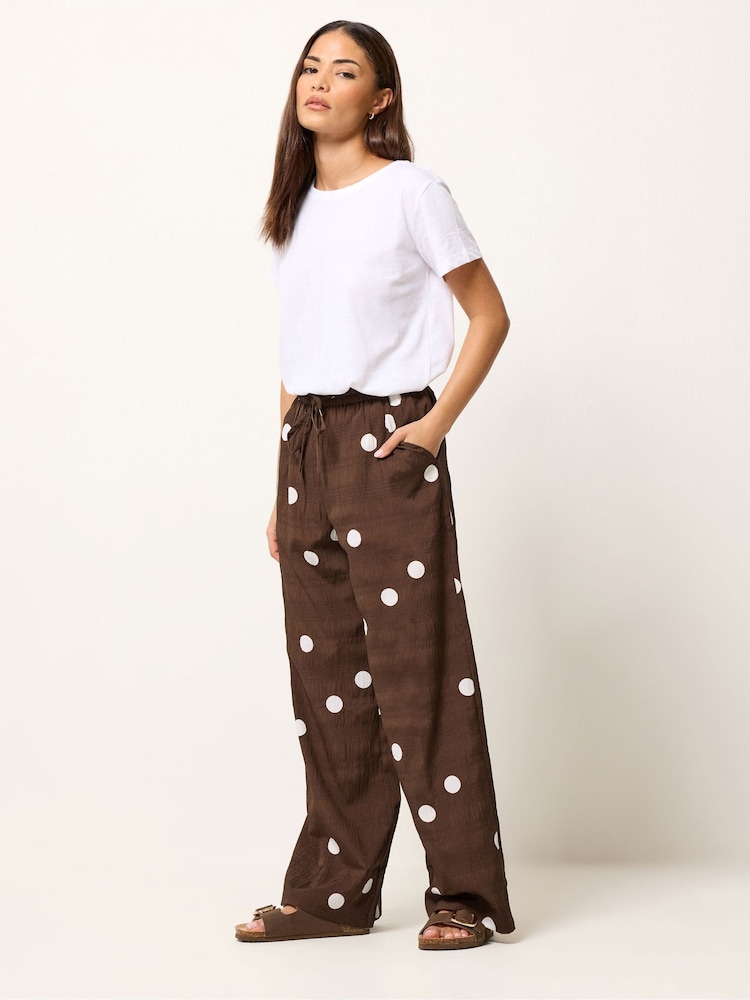 PixieGirl Petite Brown Polka Dot Wide Leg Trousers - Image 1 of 5