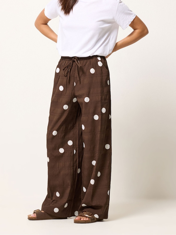 PixieGirl Petite Brown Polka Dot Wide Leg Trousers - Image 2 of 5