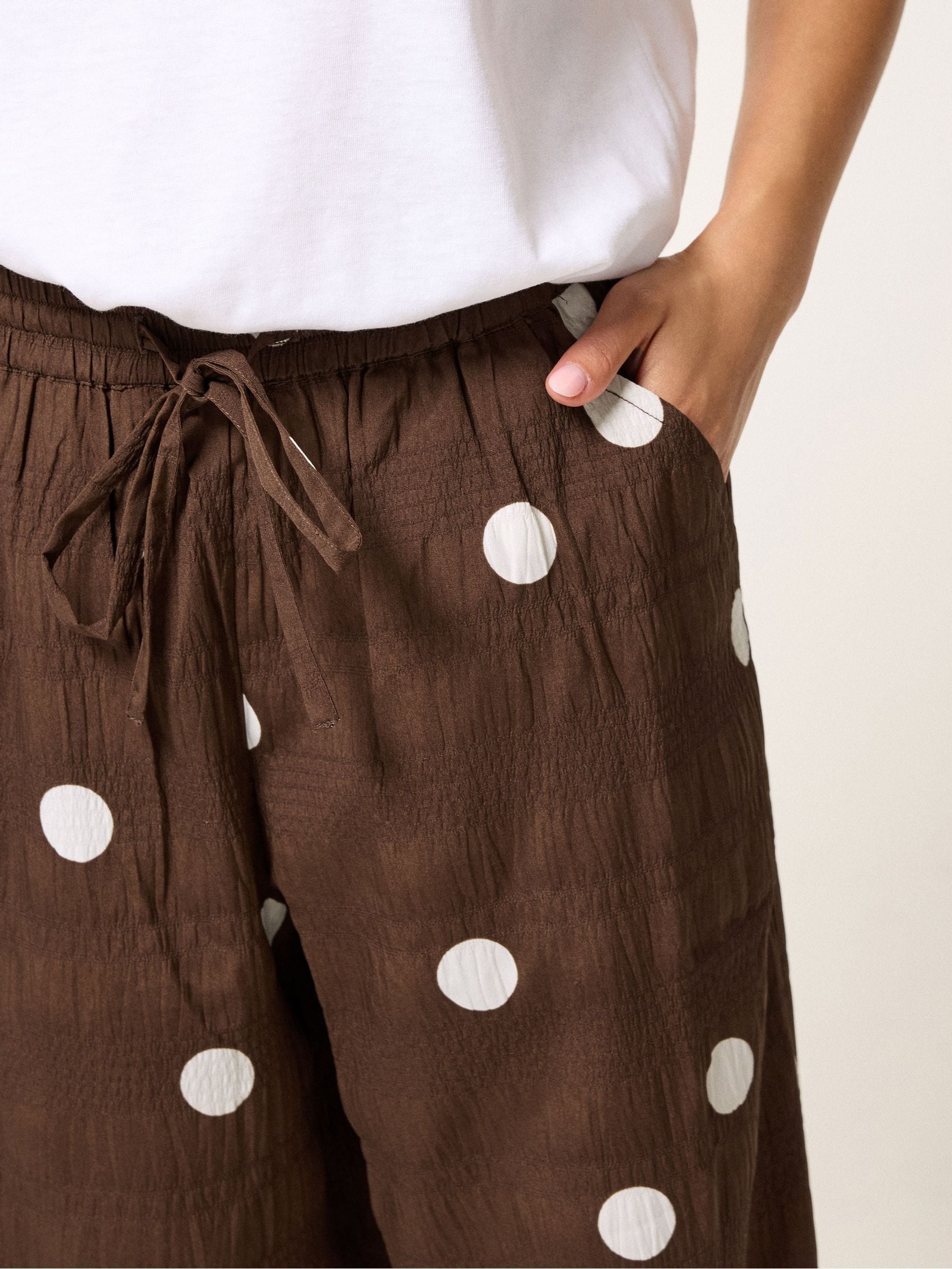 Buy PixieGirl Petite Brown Polka Dot Wide Leg Trousers from the