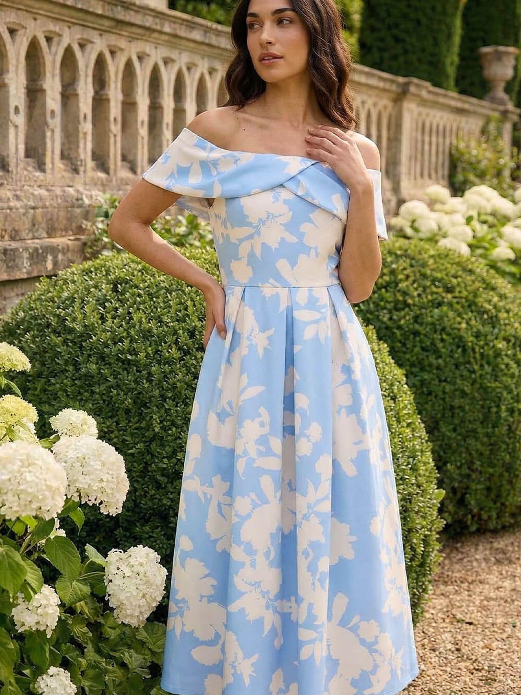 bardot blue floral dress Women's Munroe Blue Bardot Floral Dress | Large