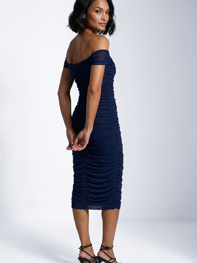 black long sleeve fitted midi dress Long Sleeve Thigh Split Bodycon Midi Dress in Black L / Black