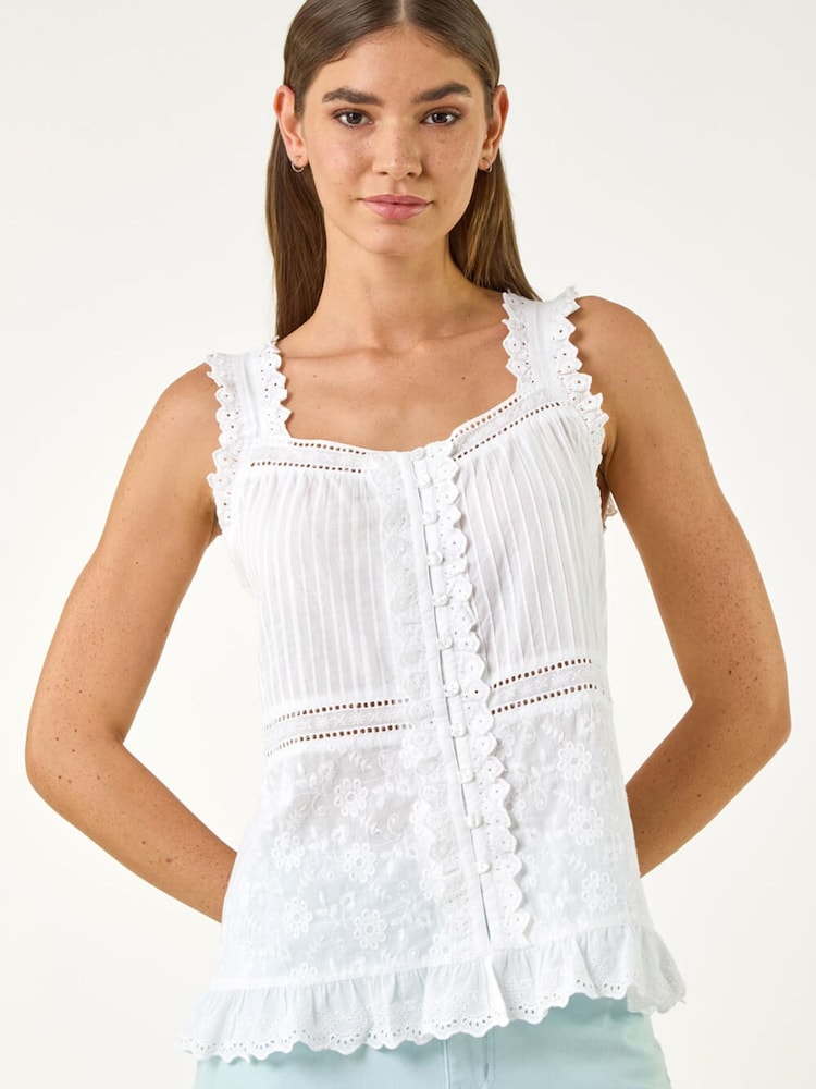 Roman White Embellished Trim Detail Cami - Image 4 of 4 Roman White Embellished Trim Detail Cami - Image 4 of 4