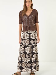 Roman Brown Stitch Detail V-Neck Knit Cardigan - Image 2 of 5