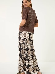 Roman Brown Stitch Detail V-Neck Knit Cardigan - Image 3 of 5