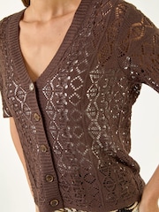 Roman Brown Stitch Detail V-Neck Knit Cardigan - Image 5 of 5