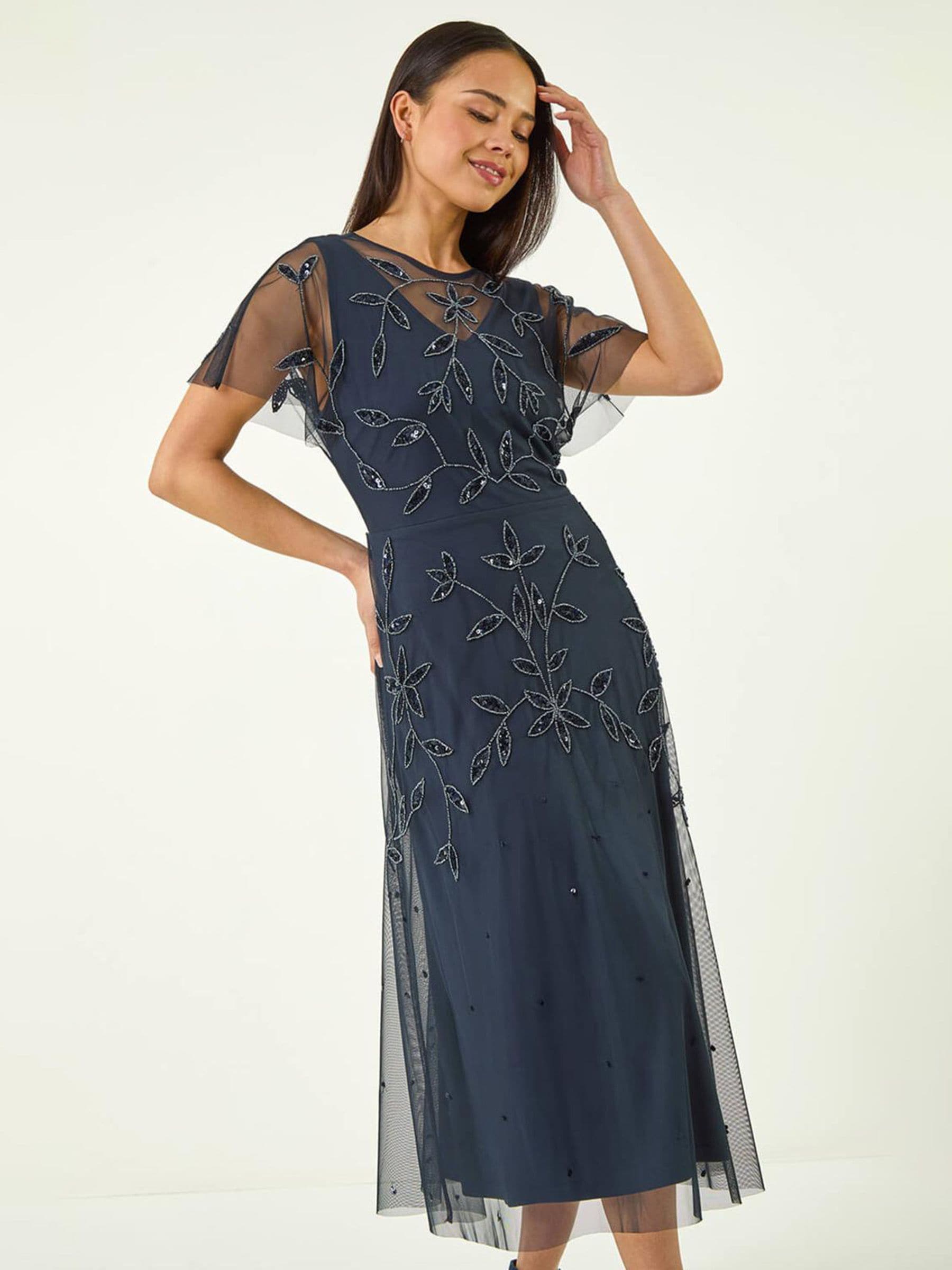 blue embroidered mesh dress Sweet Meadows Embroidered Mesh Maxi Dress - Blue