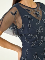 Roman Blue Petite Embroidered Mesh Layered Dress - Image 5 of 5