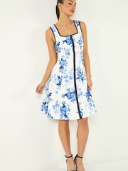 Roman Blue Petite Floral Drop Waist Midi Dress - Image 1 of 5