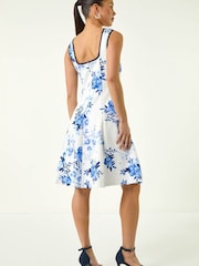 Roman Blue Petite Floral Drop Waist Midi Dress - Image 2 of 5