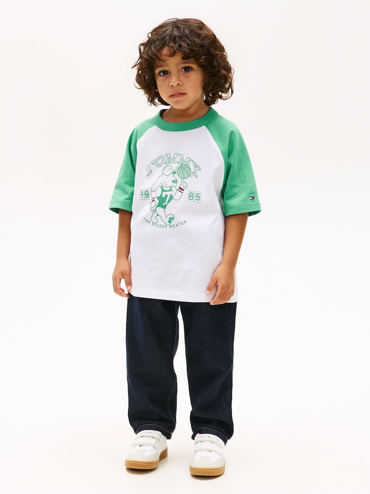 Tommy Hilfiger White Graphic Raglan Crew Neck T-Shirt - Image 2 of 5 Tommy Hilfiger White Graphic Raglan Crew Neck T-Shirt - Image 2 of 5