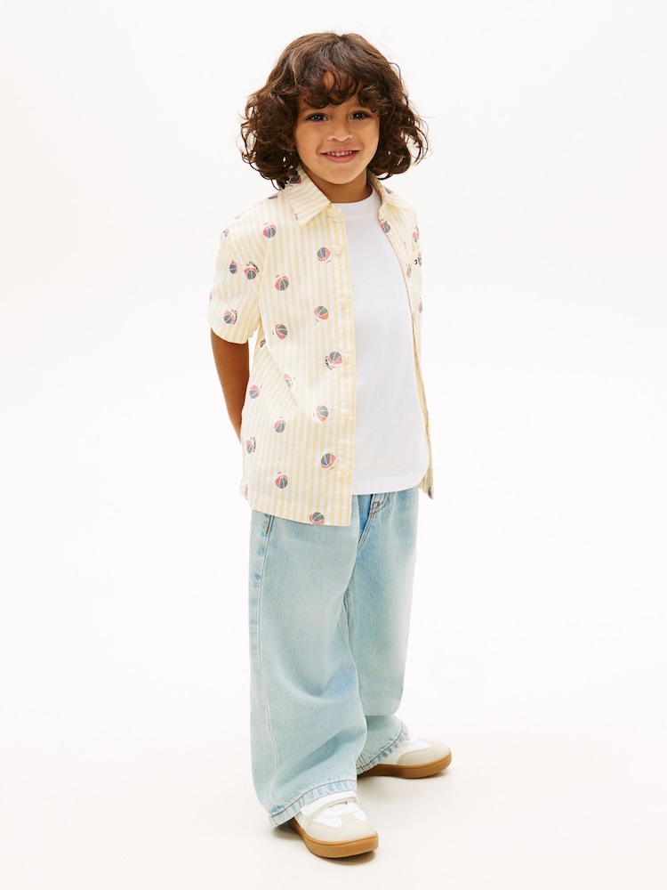 Tommy Hilfiger Yellow Print Ithaca Stripe Short Sleeve Oxford Shirt - Image 2 of 5 Tommy Hilfiger Yellow Print Ithaca Stripe Short Sleeve Oxford Shirt - Image 2 of 5