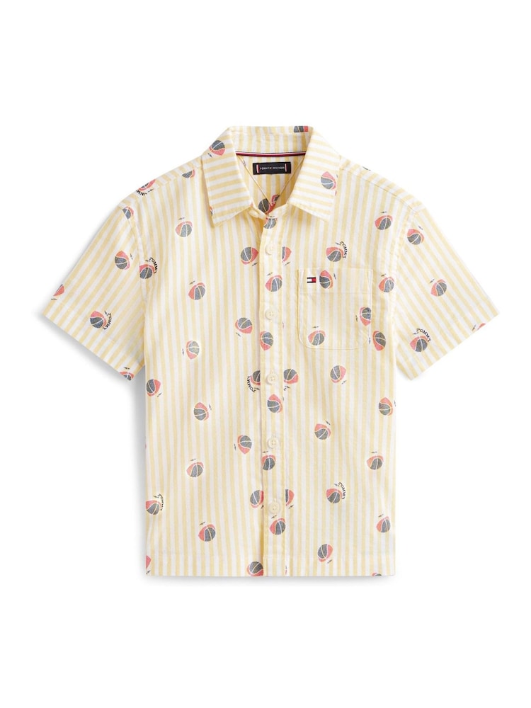 Tommy Hilfiger Yellow Print Ithaca Stripe Short Sleeve Oxford Shirt - Image 5 of 5 Tommy Hilfiger Yellow Print Ithaca Stripe Short Sleeve Oxford Shirt - Image 5 of 5