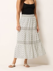 M&Co Natural Petite Border Tiered Skirt - Image 1 of 5