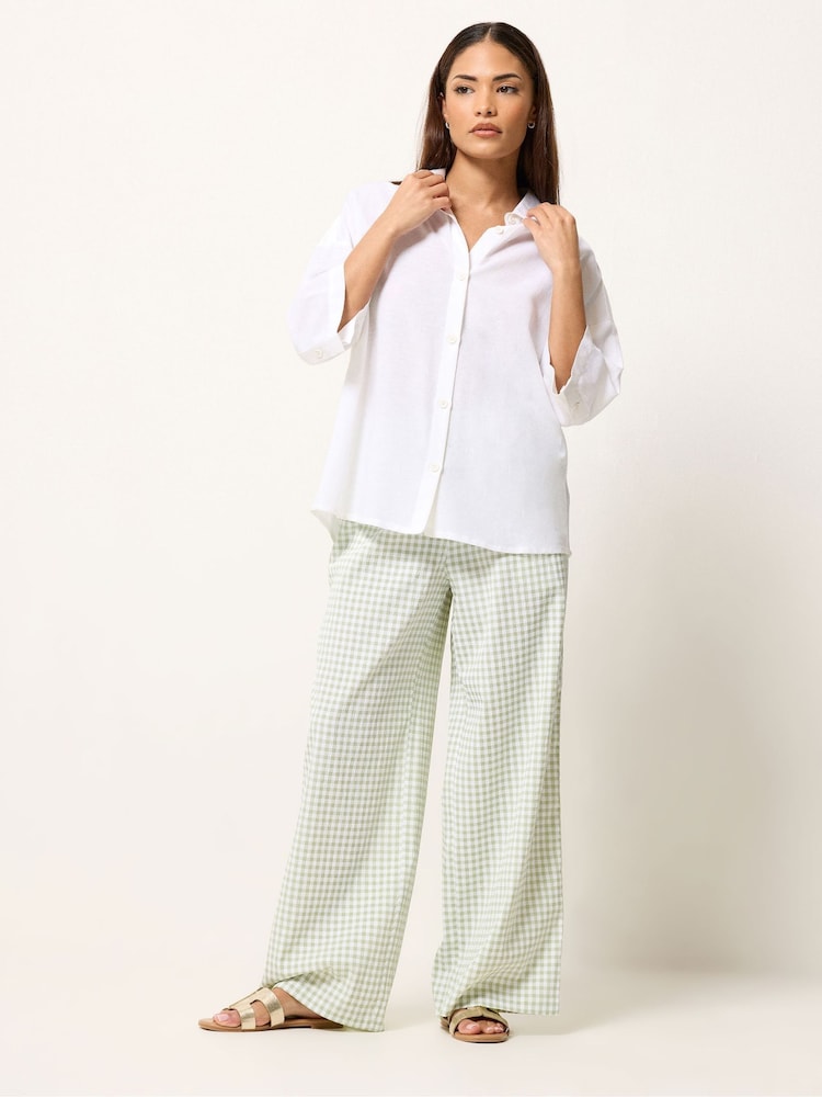 PixieGirl White Linen Blend Short Sleeve Shirt - Image 2 of 5 PixieGirl White Linen Blend Short Sleeve Shirt - Image 2 of 5