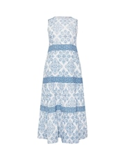 M&Co Blue Petite Tile Print Border Tiered Dress - Image 5 of 5