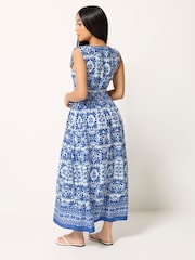 M&Co Blue Petite Border Trim Maxi Dress - Image 3 of 5